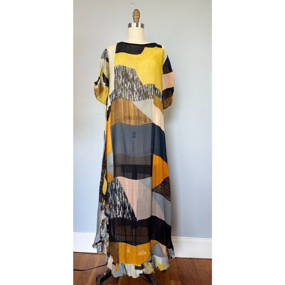 Conditions Apply Sheer Geometric Print Short Sleeve Maxi Beach Summer Dress S